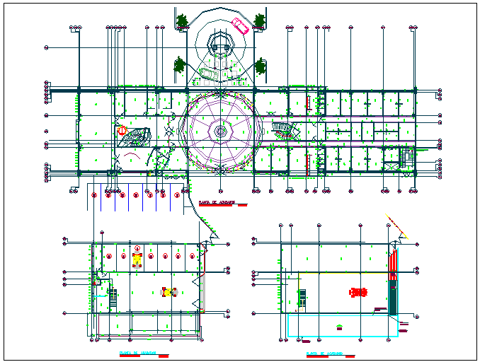 First floor plan with detail view of taller of office building dwg file