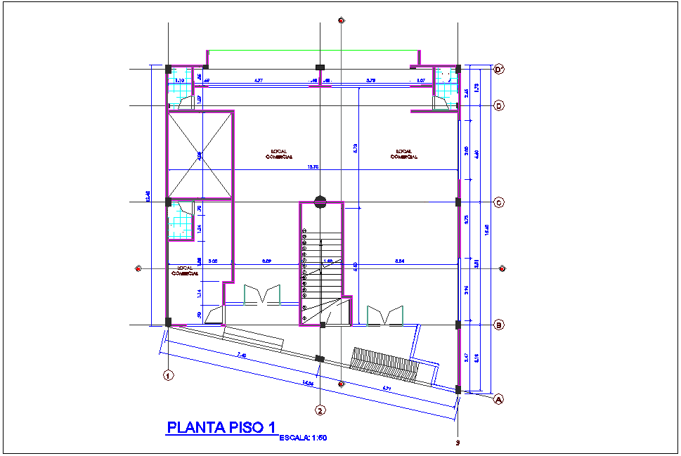 First floor plan with multi family housing and office area dwg file