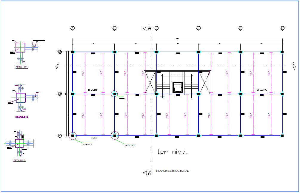 First floor plan with structural view of office dwg file