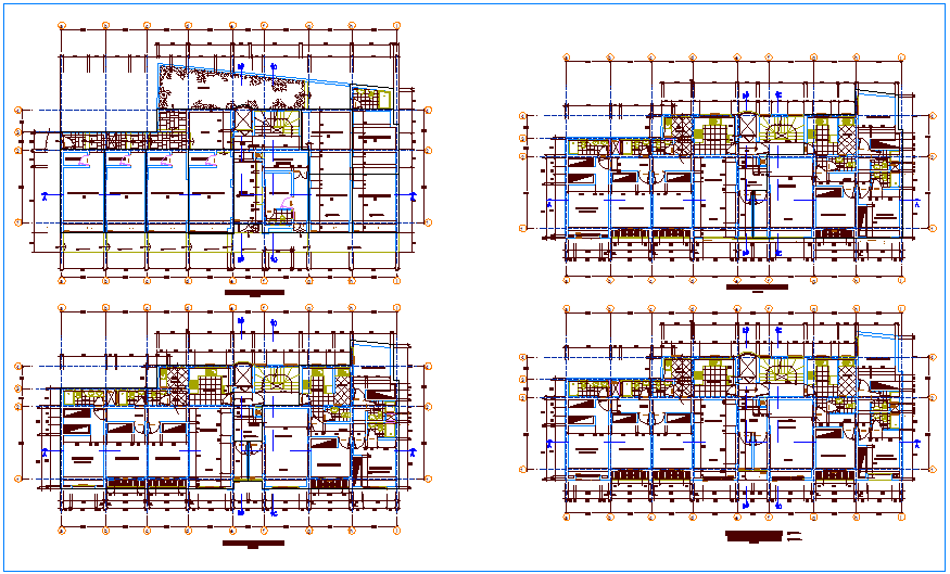 First to fifth floor plan of residential building dwg file