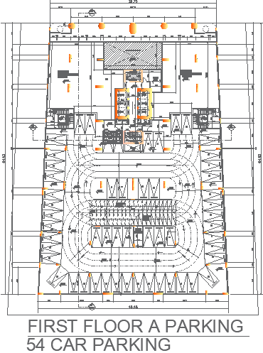 First Floor 54 Car Parking Design For Commercial Building In AutoCAD File