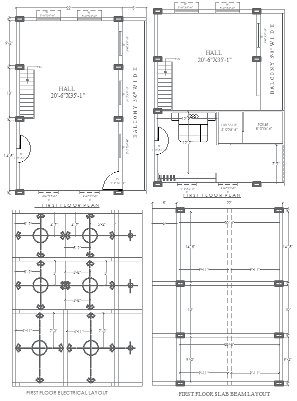 First Floor House Plan DWG File with Electrical and Beam Details