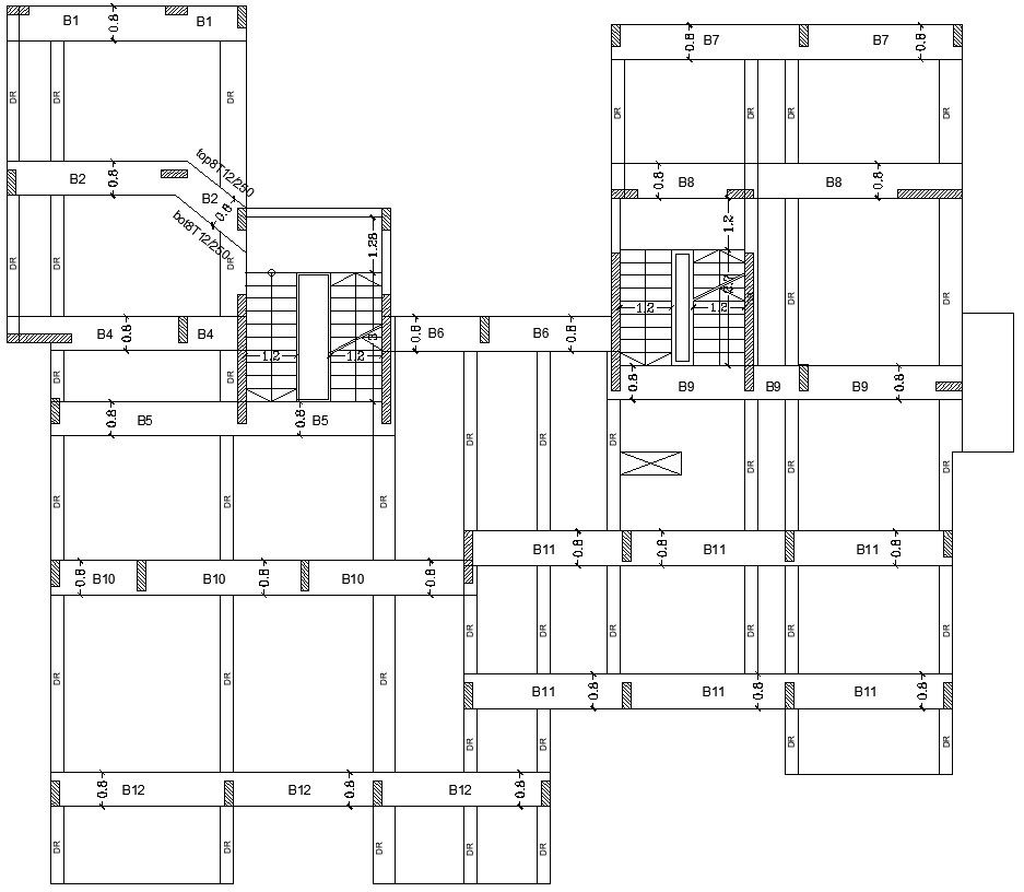 First and second floor beam reinforcement details in AutoCAD, dwg file.