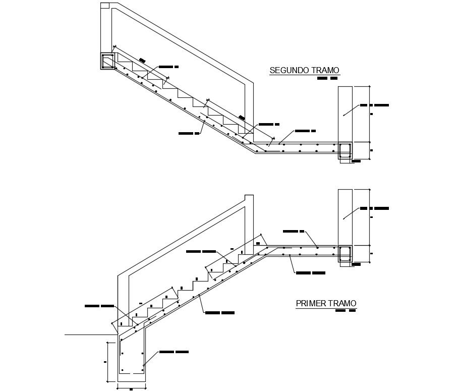 First and second floor of 39x15m college staircase section view is given in this Autocad drawing file.