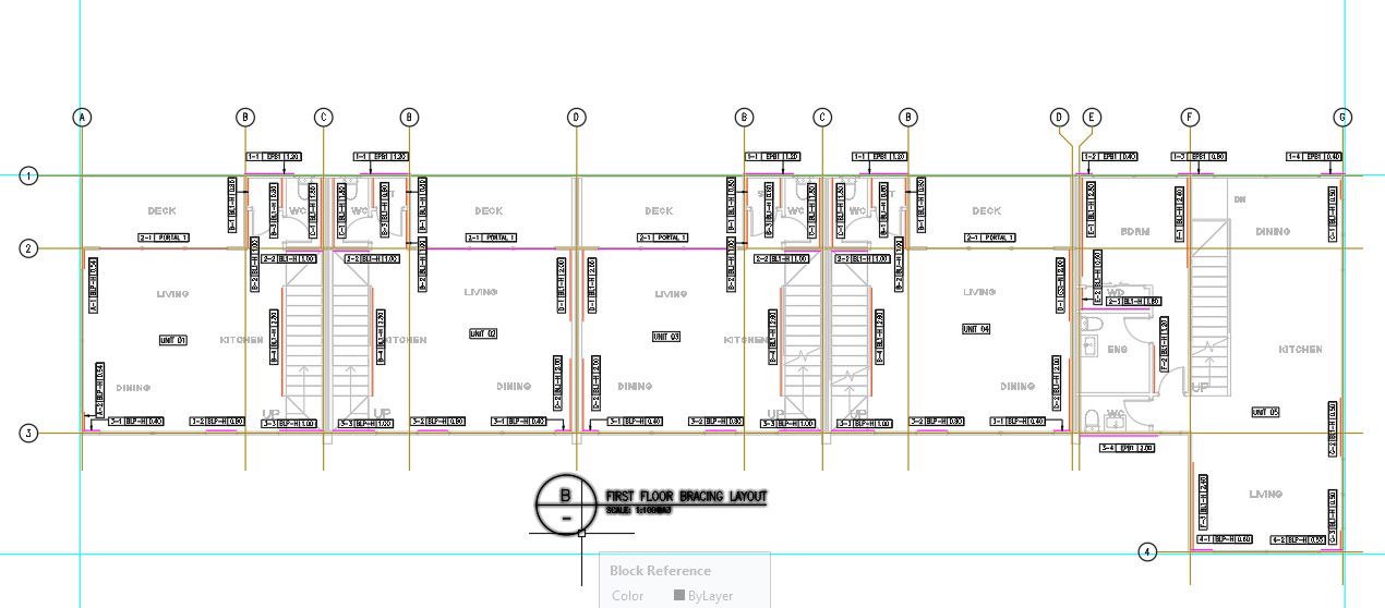 First Floor Beam Bracing Layout 2D AutoCAD Drawing