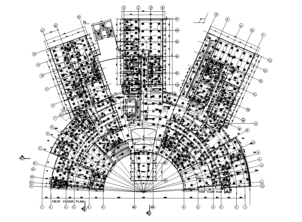 First floor plan of shopping complex is given in this Autocad drawing file.Download now.