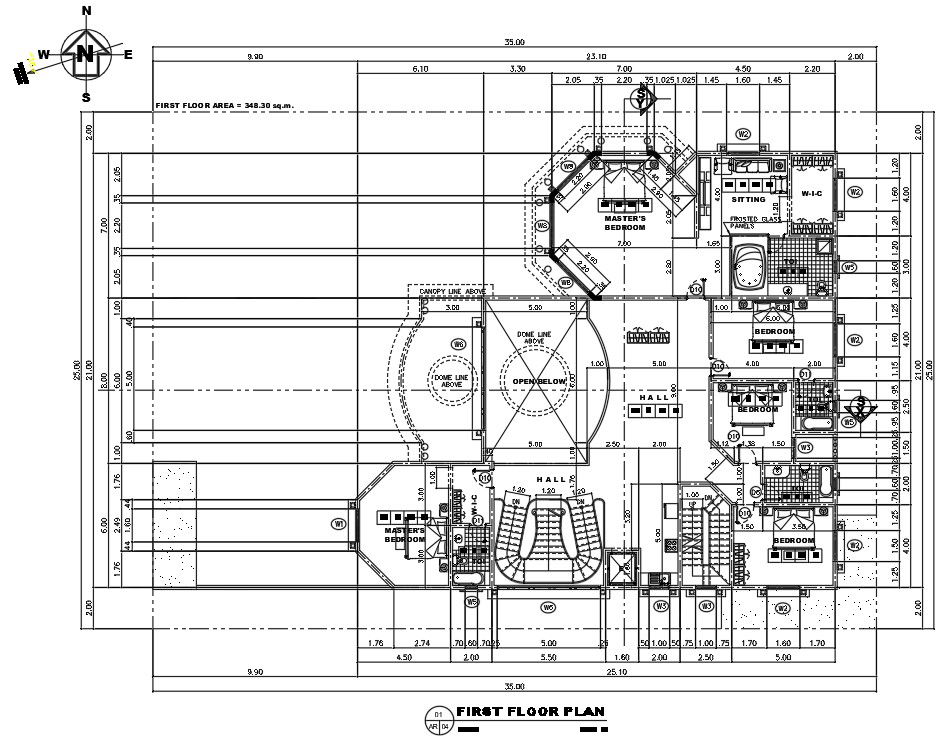 First floor plan of two storey residential building has given in the autocad 2D DWG drawing file. TDownload the autocad DWG file.