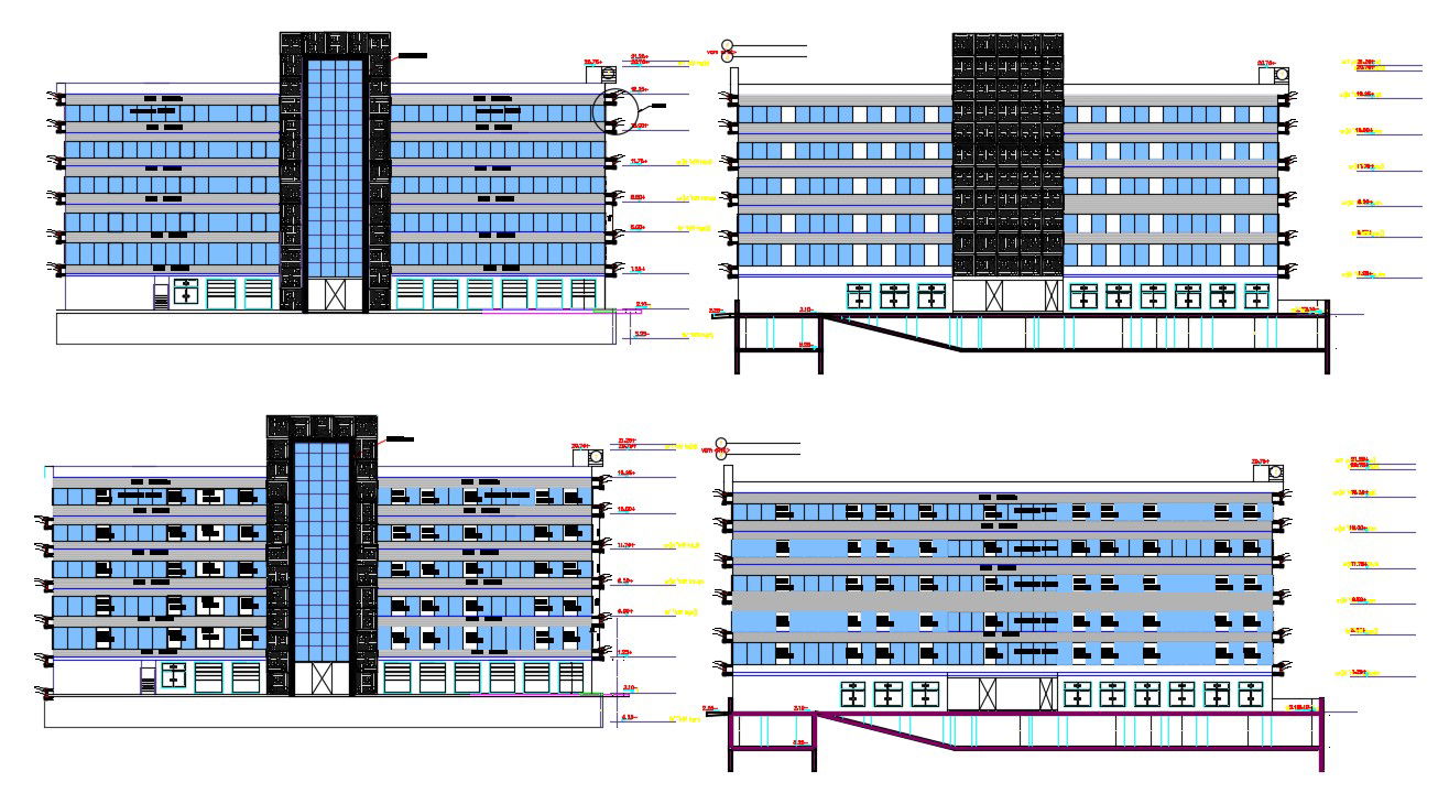 Five Floor Modern Commercial Building Elevation With Presentation AutoCAD File