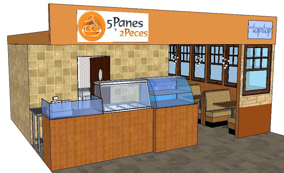 Five panes 3d cafeteria shop model cad drawing details skp file