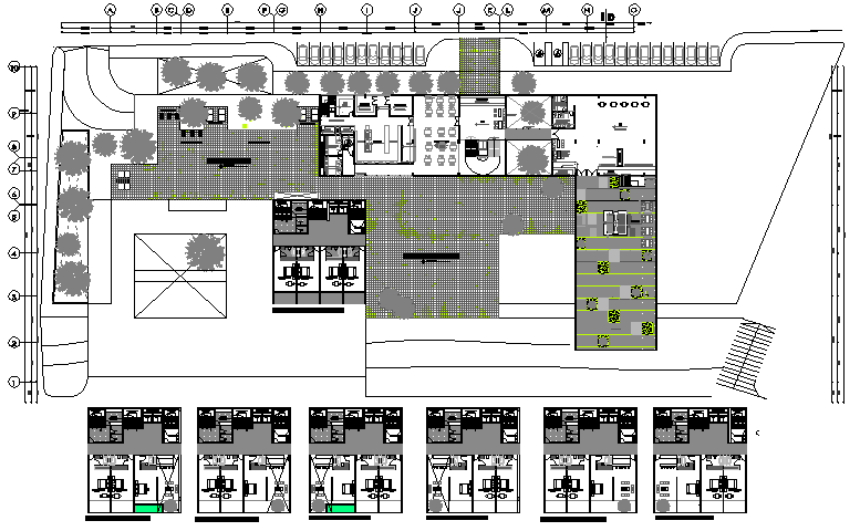 Five star hotel landscaping, structure and floor plan details dwg file