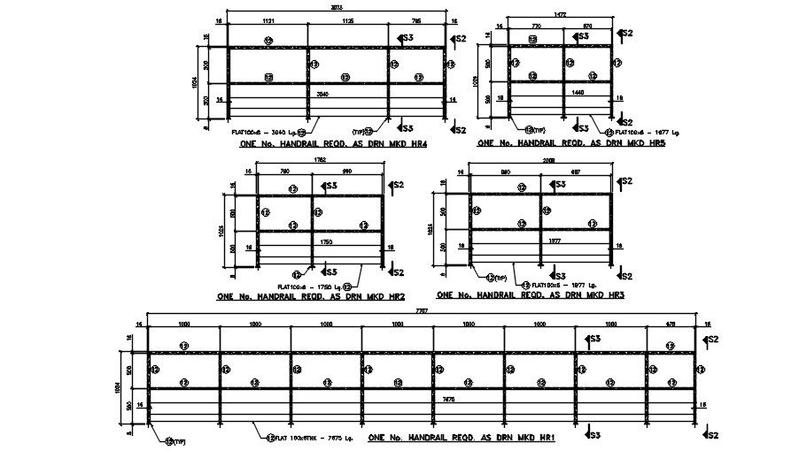 Five various types of Handrail Layout typical section detail|CADBULL