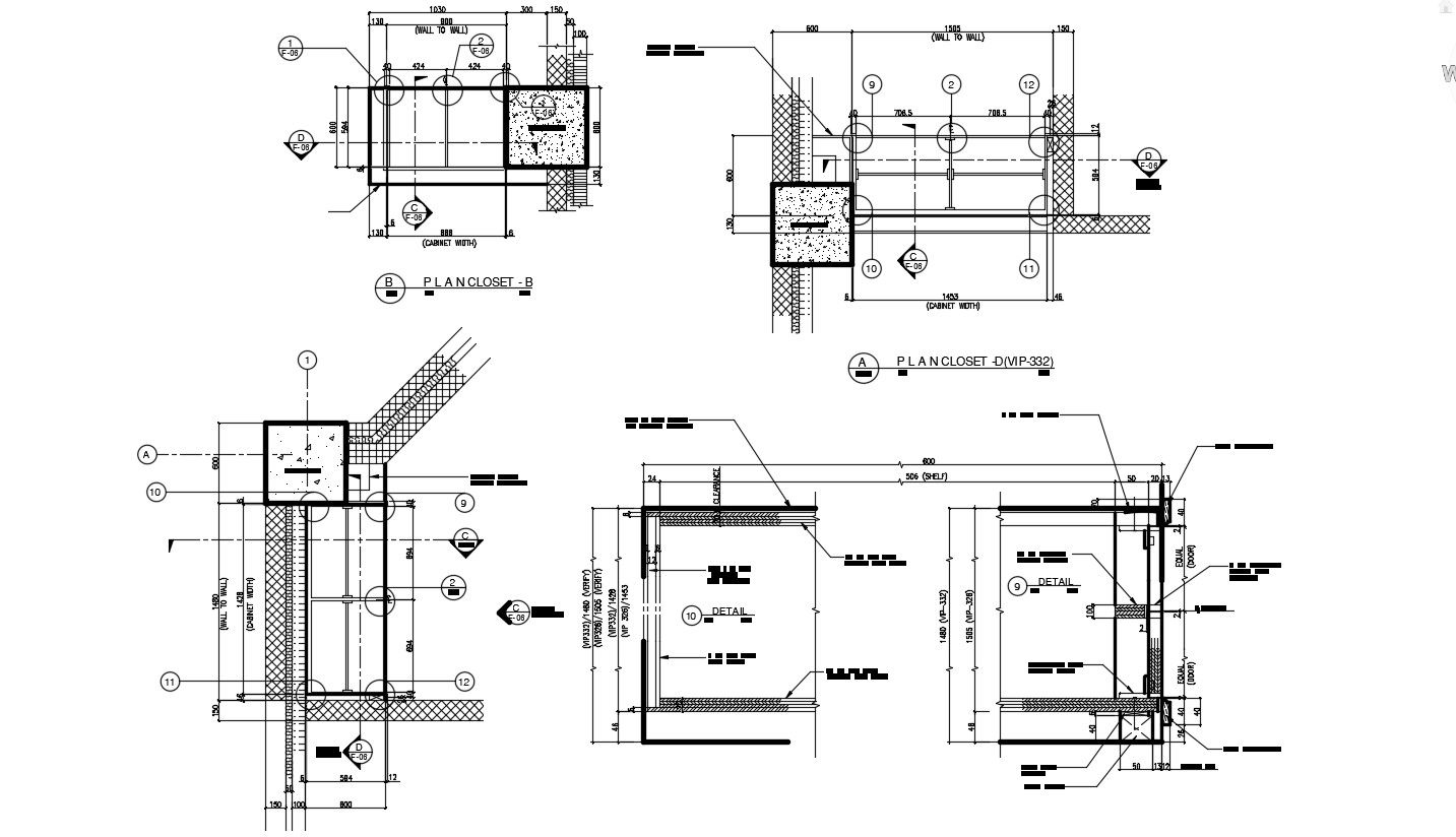 Fixed Closet Design Section CAD Drawing Download