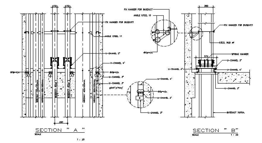 Fix hanger for bus duct is given in this 2D AutoCAD DWG drawing. Download the AutoCAD 2D DWG file.