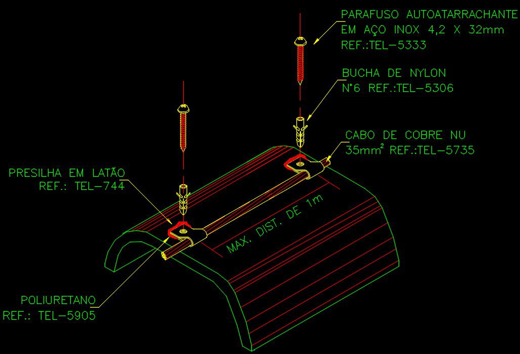 Fixing the copper cable in the capture on ceramic tile detail drawing
