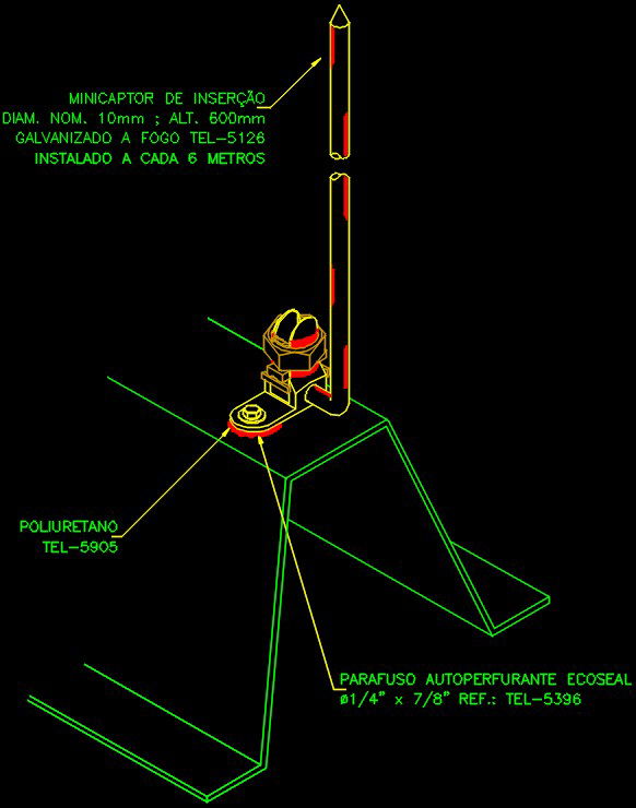 Fixing the mini captor to the metal roof as a conductor drawing