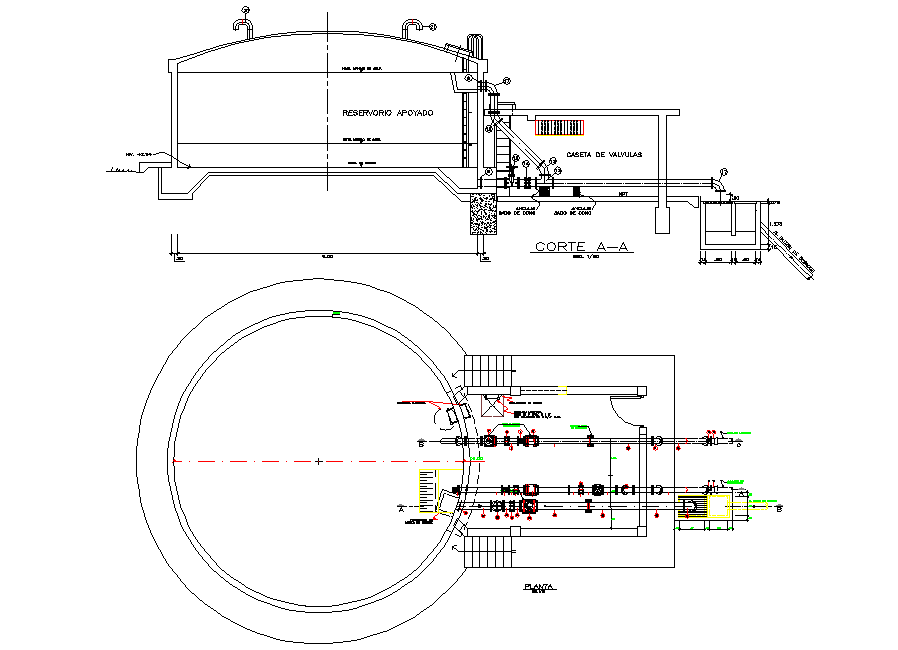 Flat reservoir plan and section autocad file