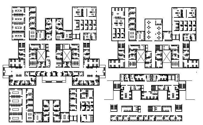 Floor Plan of Four Flooring Multi-Specialty Hospital dwg file