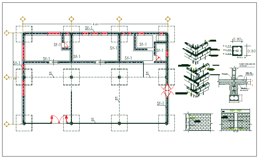 Floor column foundation plan layout detail view dwg file