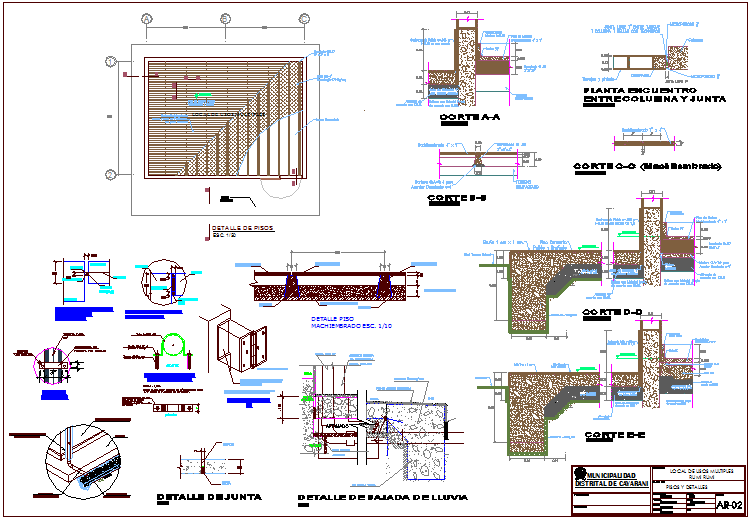 Floor construction view with detail of multiple use area dwg file