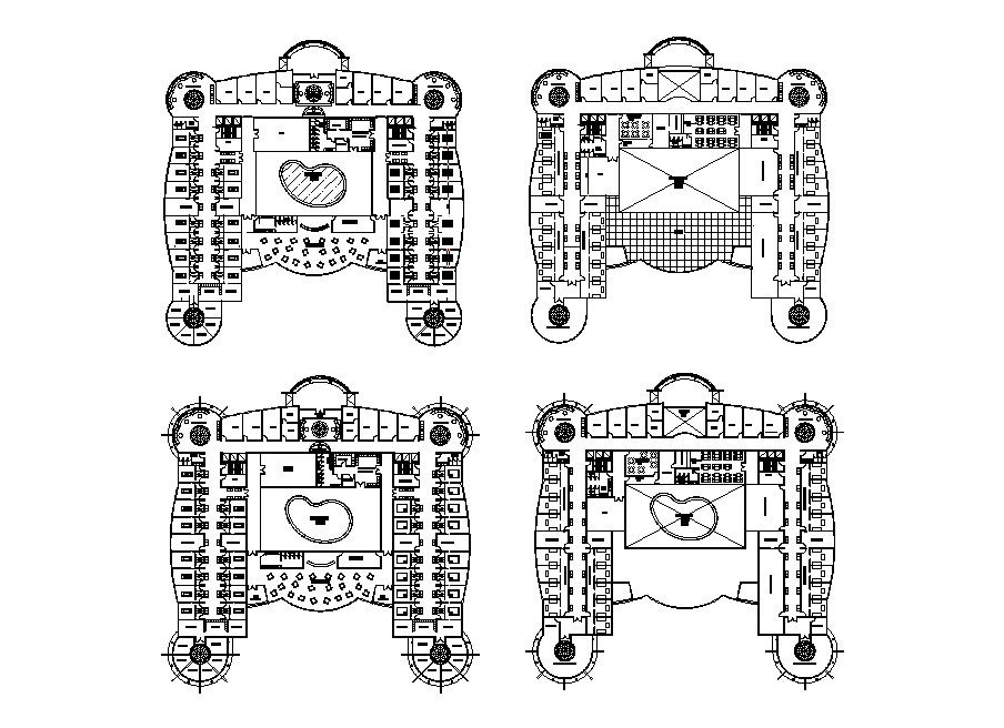 Floor distribution plan details of multi-flooring hospital dwg file