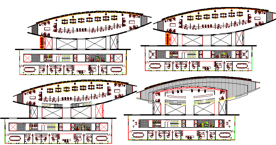 Floor layout plan of multi-flooring administration building dwg file