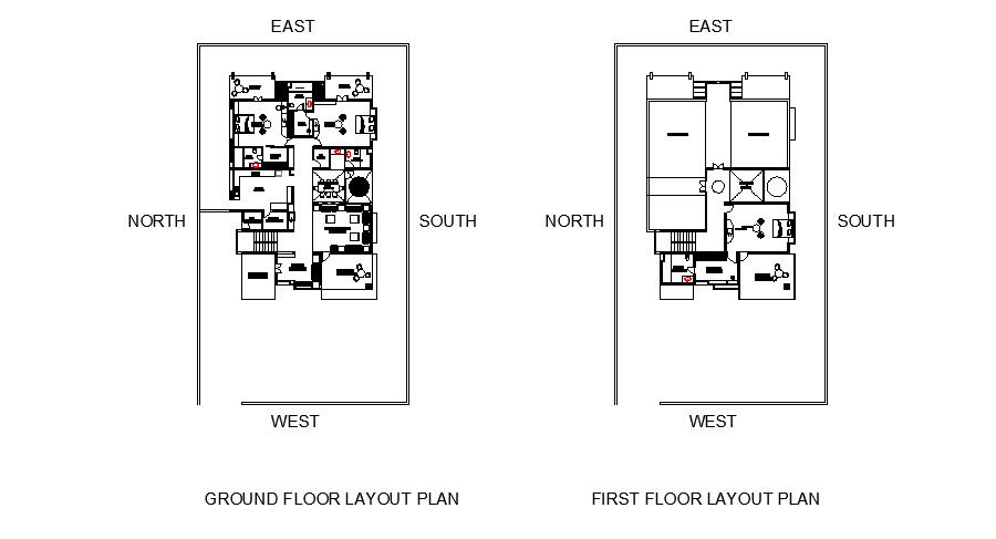 Floor layout plan of the residential house with furniture detail in dwg file