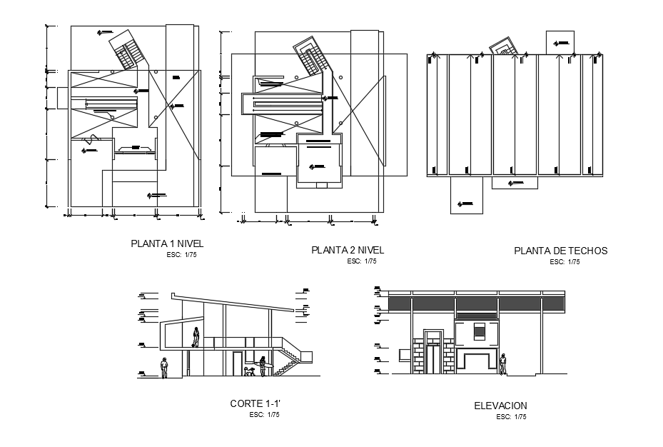 Floor plan,elevation and section view of housing with architecture view dwg file