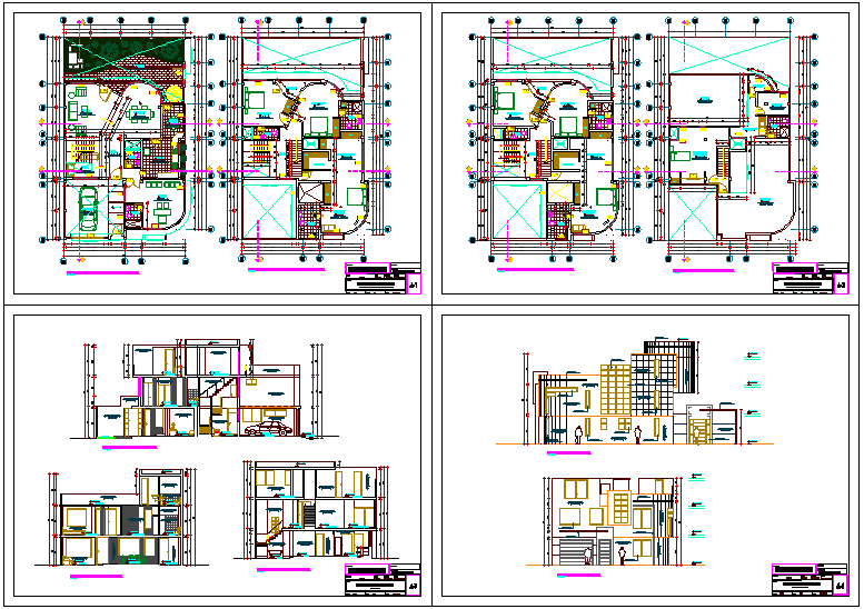 Floor plan,elevation and sectional view of house design dwg file