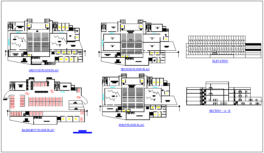 Trade Fair Hall Floor Plan with Elevation and Section Views