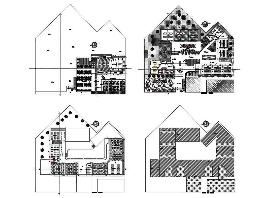 Floor plan and auto-cad details of architecture college building dwg file