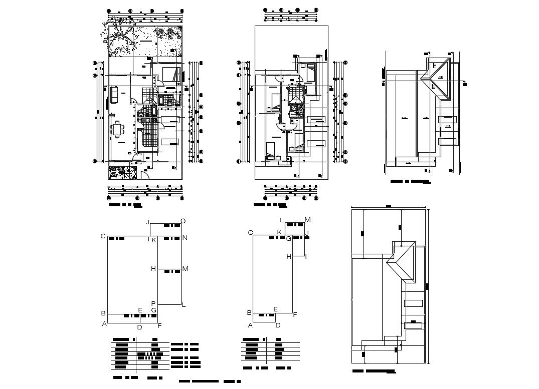 Floor plan and auto-cad details of two-story house dwg file