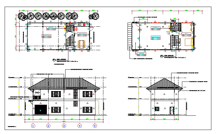 Floor plan and elevation of a house dwg file