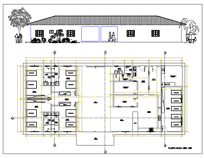 Floor plan and elevation of a house dwg file