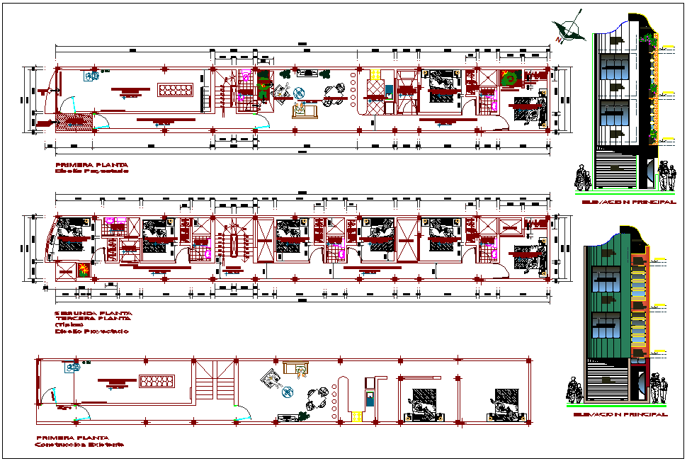 Floor plan and elevation view of apartment design dwg file
