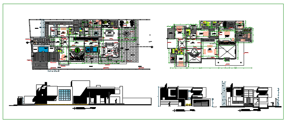 Floor plan and exterior elevation of house dwg file