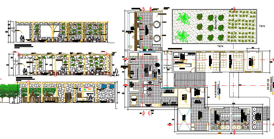 Floor plan and layout structure of fie star hotel with landscaping dwg file