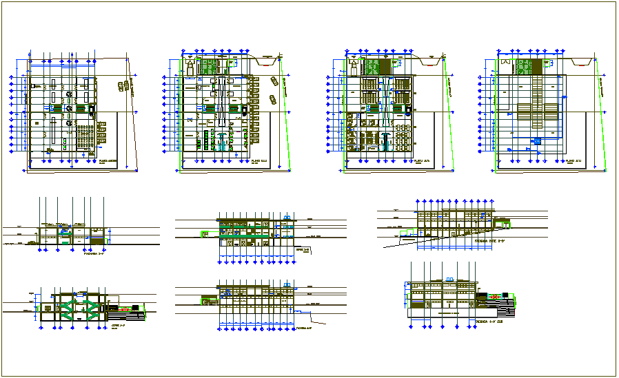 Floor plan and sectional view of laboratory building dwg file
