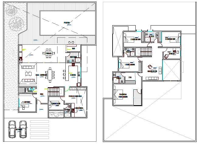 Floor plan architecture layout of two flooring house dwg file