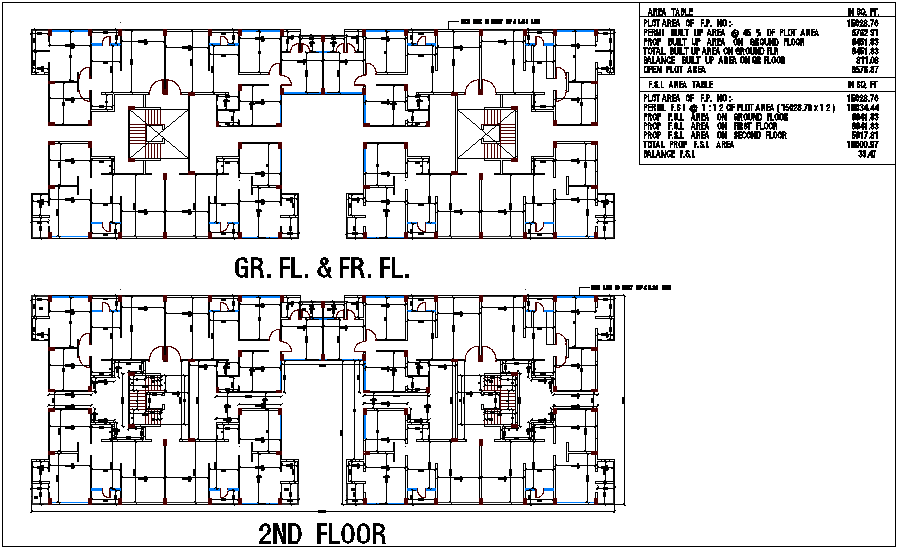 Floor plan design view of apartment with plot area calculation dwg file