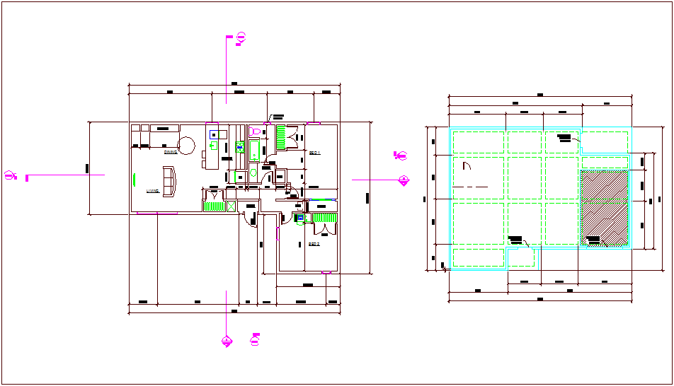 Floor plan design view of residential area dwg file