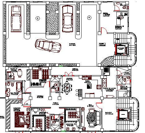Floor plan details of Multi-flooring residential building dwg file