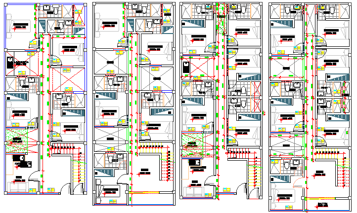 Floor plan details of Two flooring bungalow dwg file