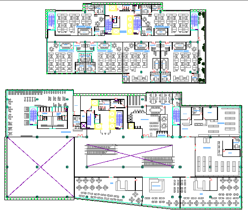Floor plan details of corporate office building dwg file