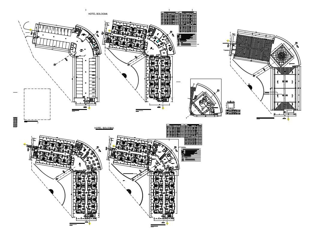 Floor plan details of luxuries five star hotel of bologna dwg file