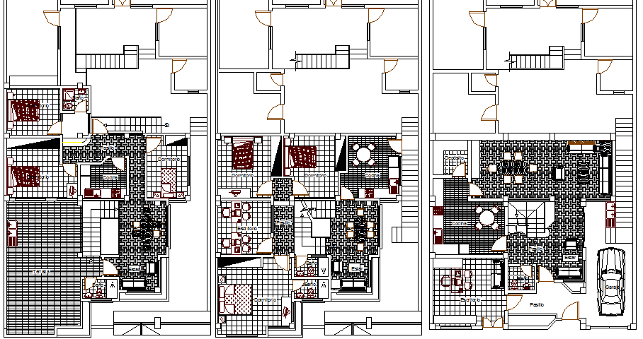 Floor plan details of multi-family house dwg file