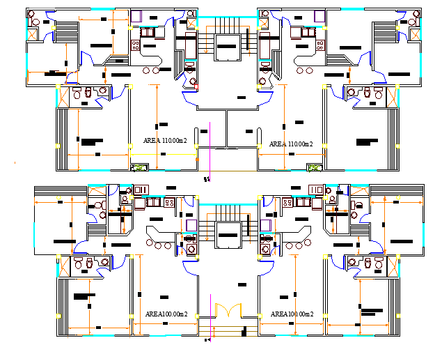 Floor plan details of multi-flooring bungalow dwg file