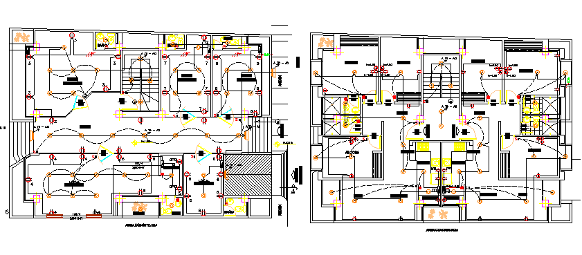 Floor plan details of multi-flooring corporate building dwg file