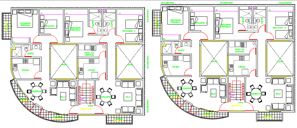 Floor plan details of multi-flooring housing apartment dwg file