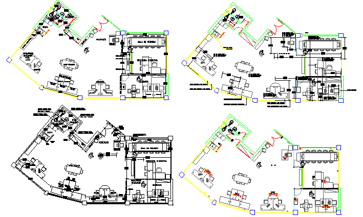 Floor plan details of multi-flooring housing building dwg file