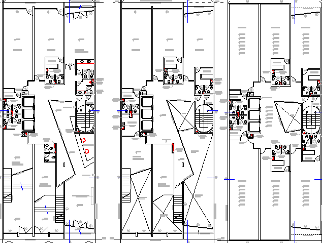 Floor plan details of multi-flooring office building dwg file